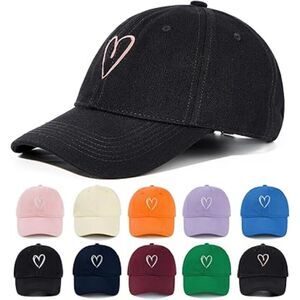 Unisex Black Heart 100% Cotton Adjustable Size Classic Travel Baseball Caps